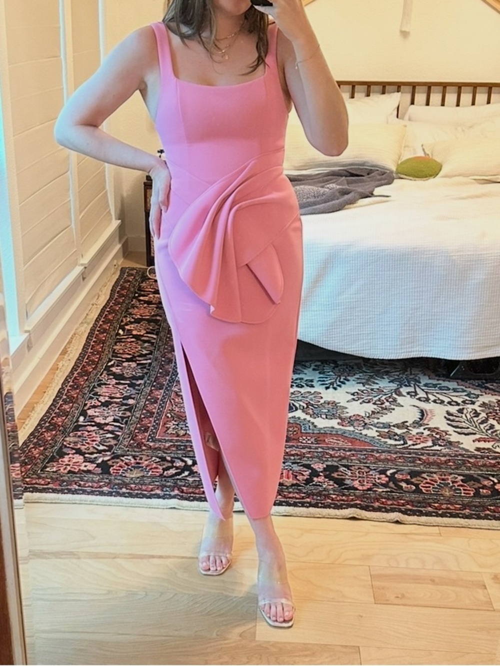 Acler Pink Sleeveless Midi Dress with Side Drape